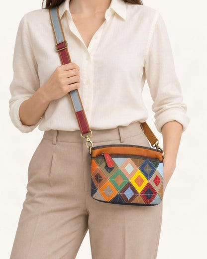Top-Grain Cowhide Small Crossbody Bag worn crossbody