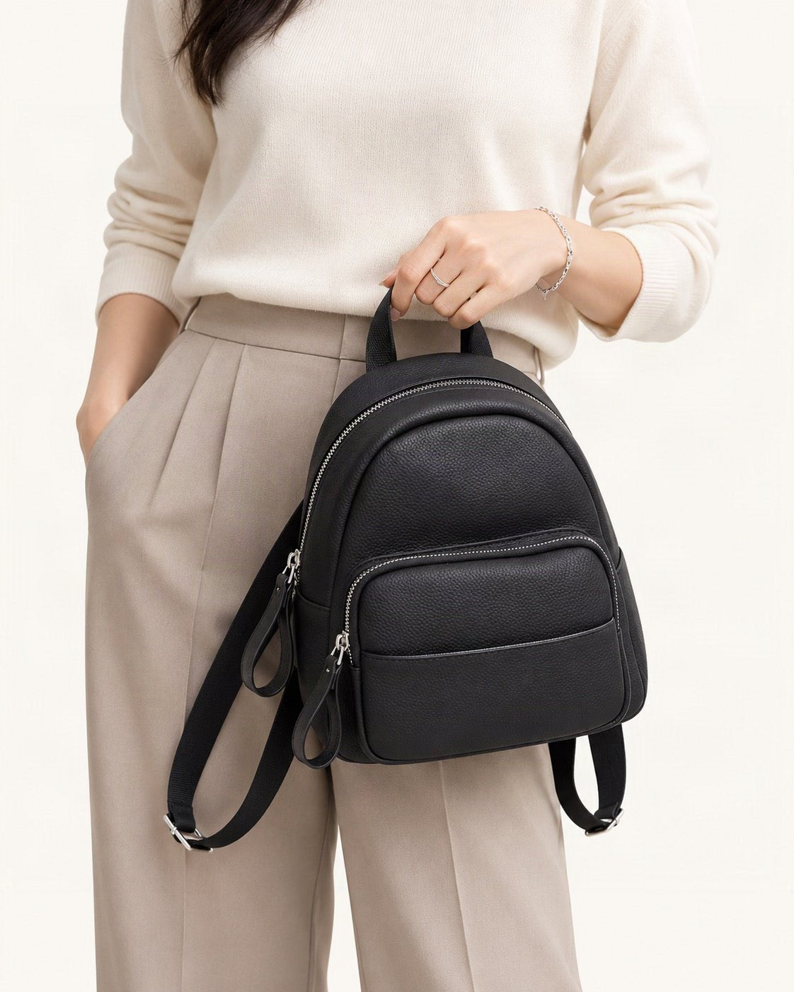 Leather Mini Backpack worn as a backpack
