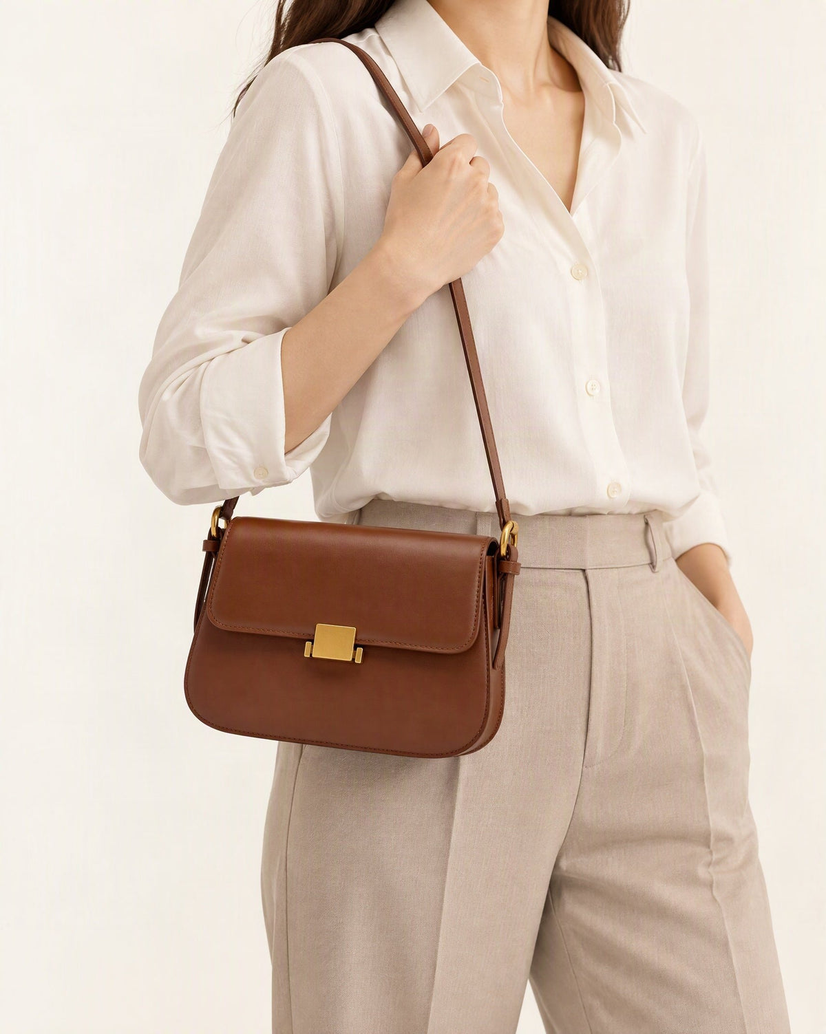 Cowhide Leather Small Shoulder Bag worn crossbody