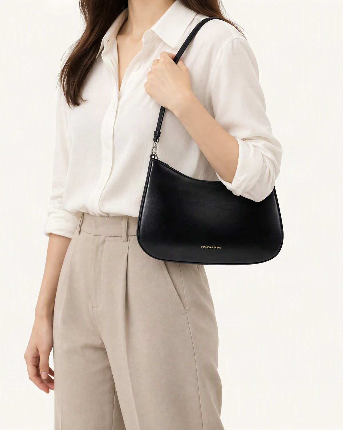 Cowhide Leather Underarm Shoulder Bag worn crossbody