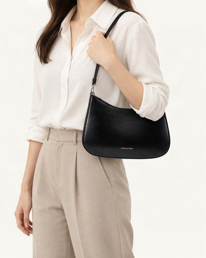 Cowhide Leather Underarm Shoulder Bag worn crossbody