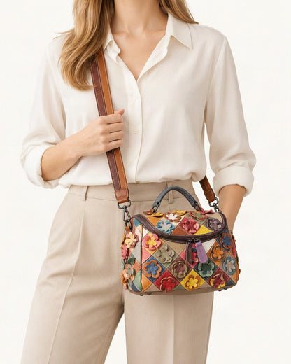 Top-Grain Cowhide Small Crossbody Bag worn crossbody
