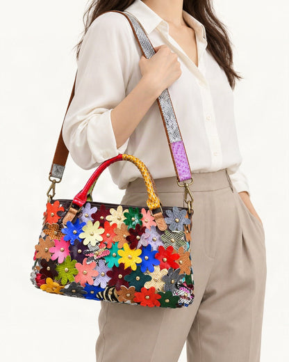 Leather Small Plus Shoulder Bag – Multicolor worn crossbody