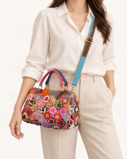 Top-Grain Cowhide Small Plus Boston Crossbody Bag worn crossbody