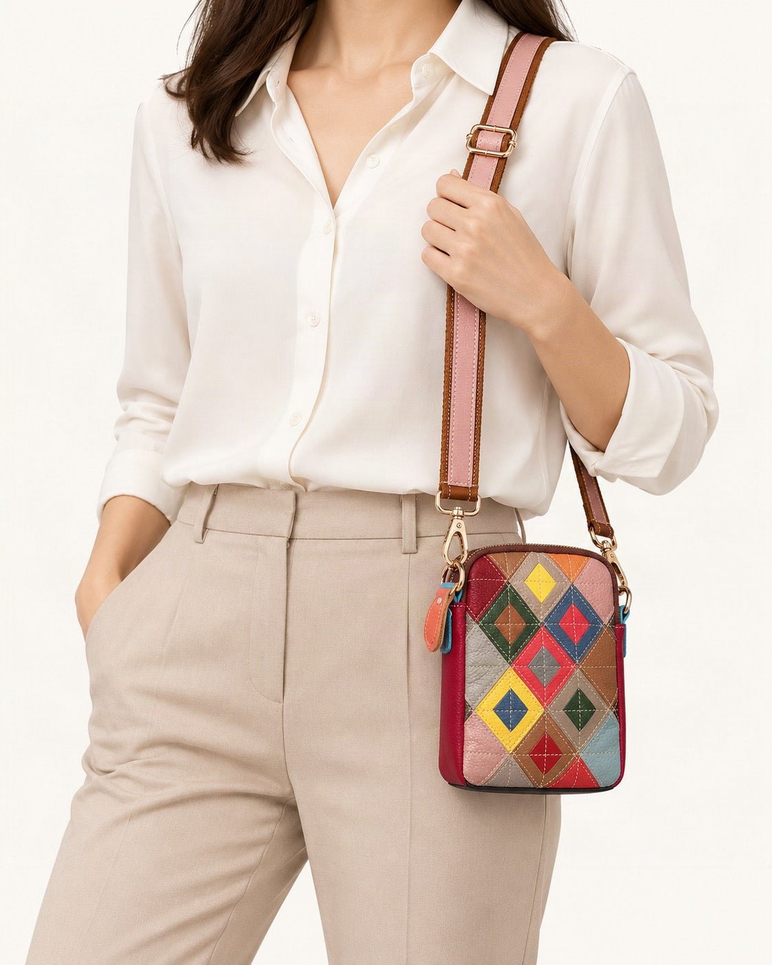 Top-Grain Cowhide Mini Shoulder Bag worn crossbody