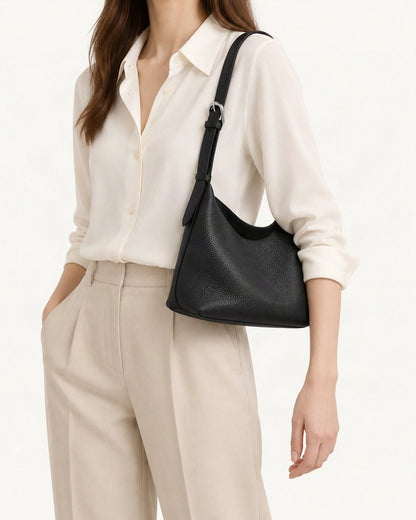 Pebbled Cowhide Small Plus Shoulder Hobo Bag worn crossbody