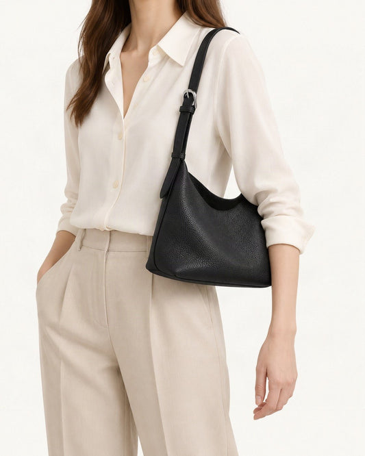 Pebbled Cowhide Small Plus Shoulder Hobo Bag worn crossbody
