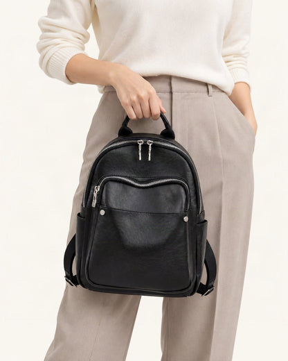Top-Grain Cowhide Small Backpack worn as a backpack