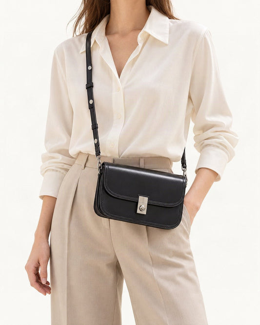 Cowhide Leather Messenger Crossbody Bag – Color Options worn crossbody