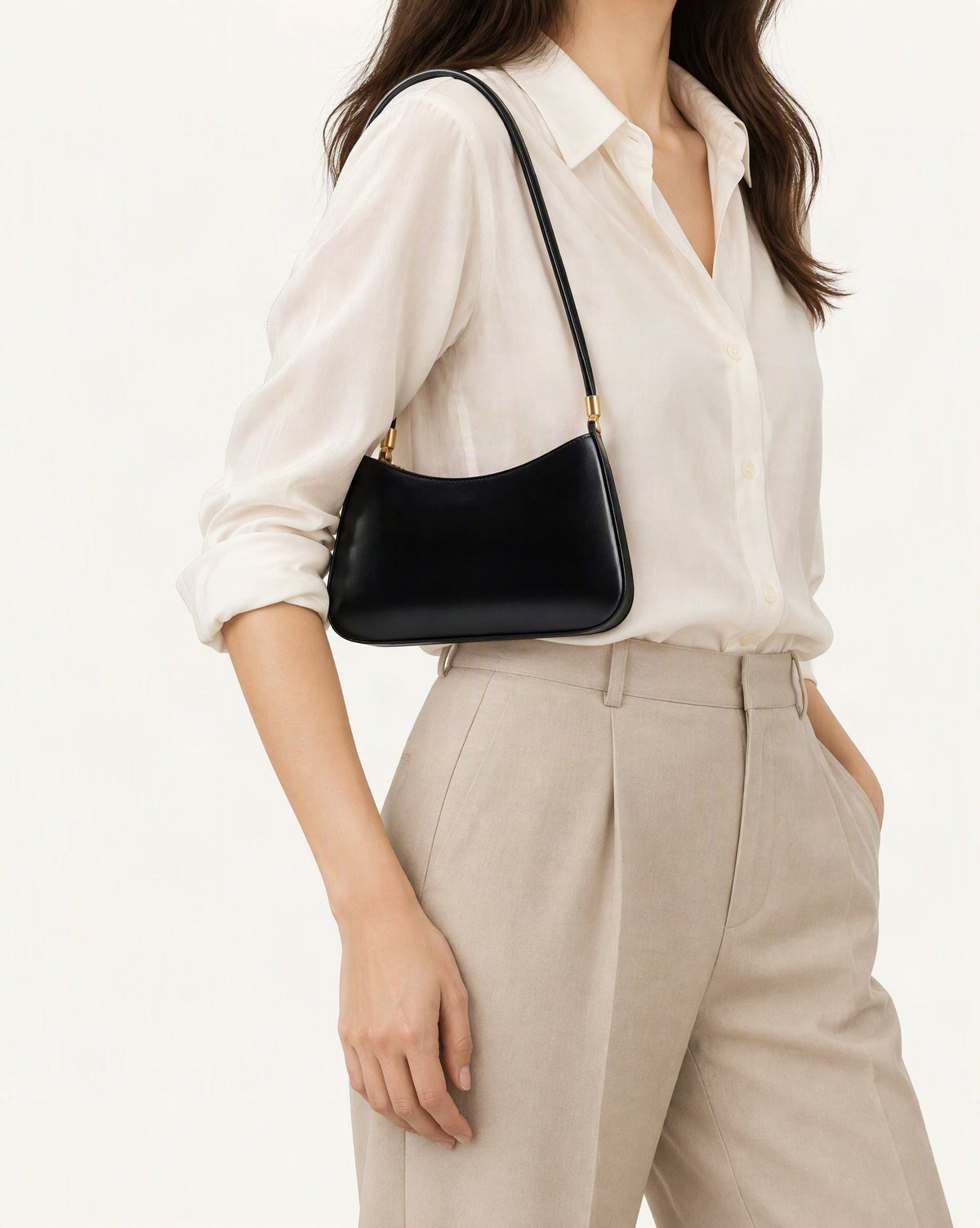 Cowhide Leather Shoulder Bag worn crossbody