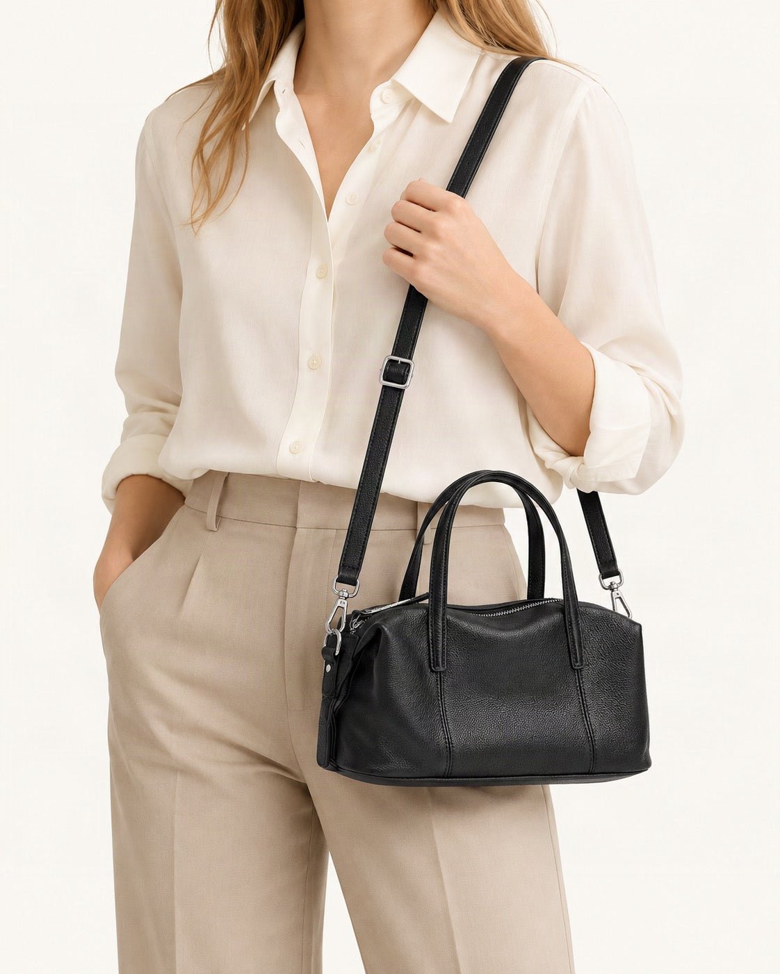Top-Grain Cowhide Soft Pillow Bag – Retro Boston Crossbody worn crossbody