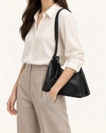 Leather Small Plus Shoulder Bag worn crossbody