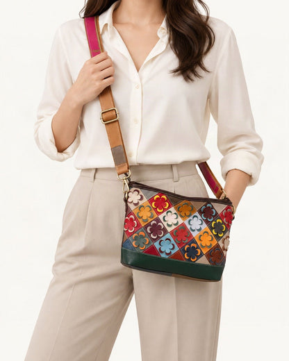 Top-Grain Cowhide Small Crossbody Bag worn crossbody