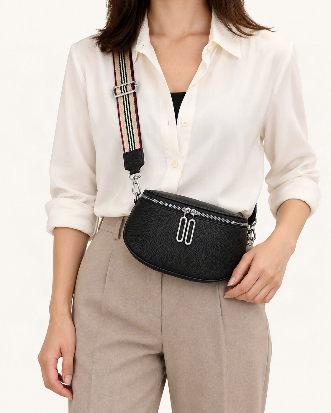 Cowhide Mini Crossbody Bag worn crossbody