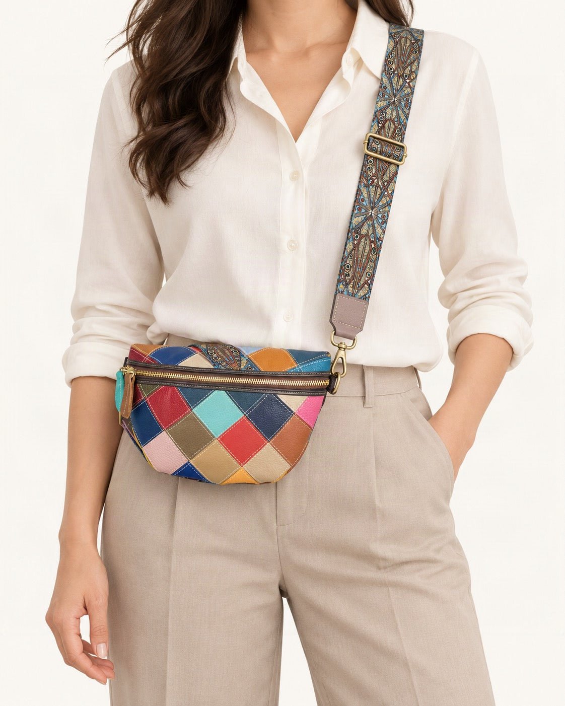 Top-Grain Cowhide Small Crossbody Bag worn crossbody