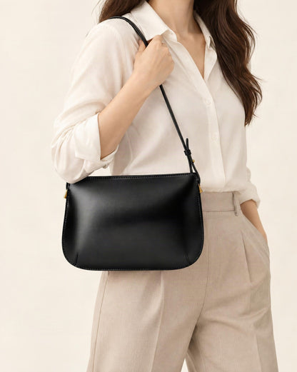 Cowhide Leather Underarm Bag with Detachable Strap worn crossbody