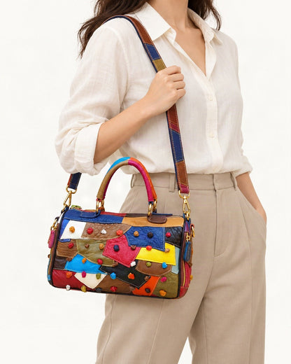 Top-Grain Cowhide Small Plus Boston Bag worn crossbody