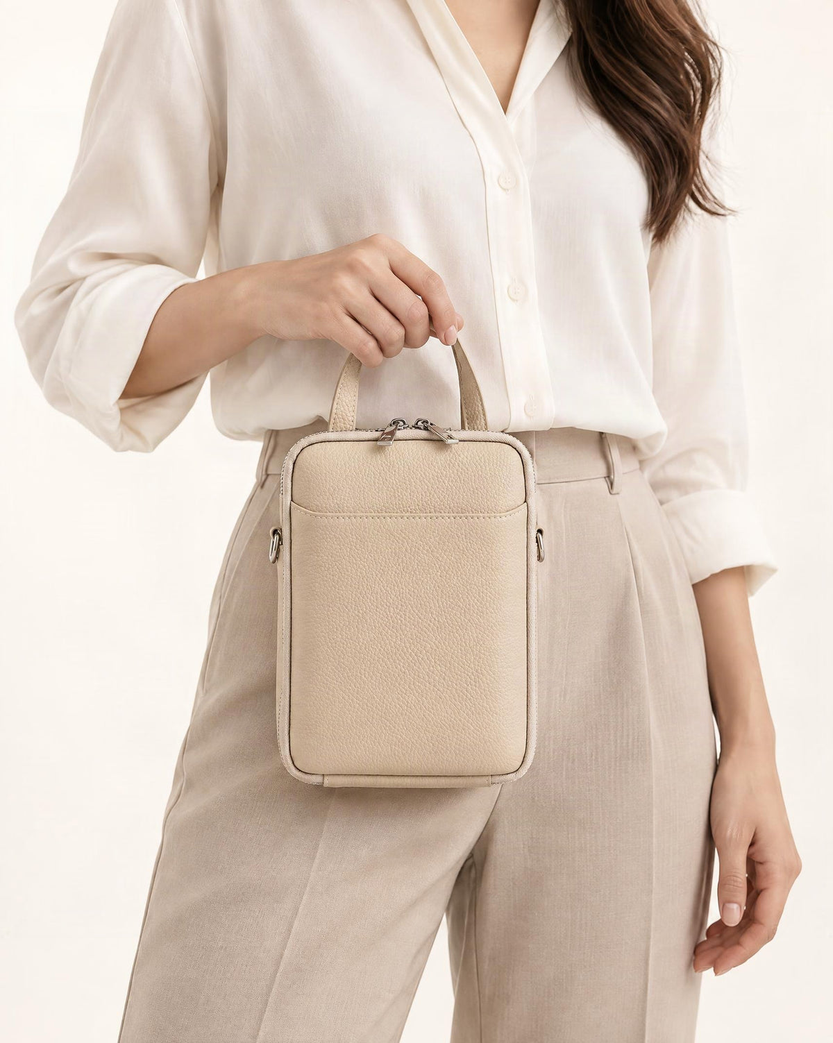 Cowhide Leather Vertical Phone Crossbody Bag – Color Options worn crossbody