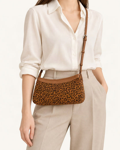 Suede and Cowhide Small Crossbody Bag worn crossbody