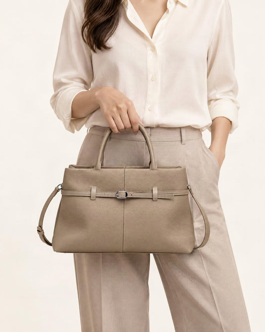 Cowhide Leather Small Tote Bag with Adjustable Strap worn crossbody