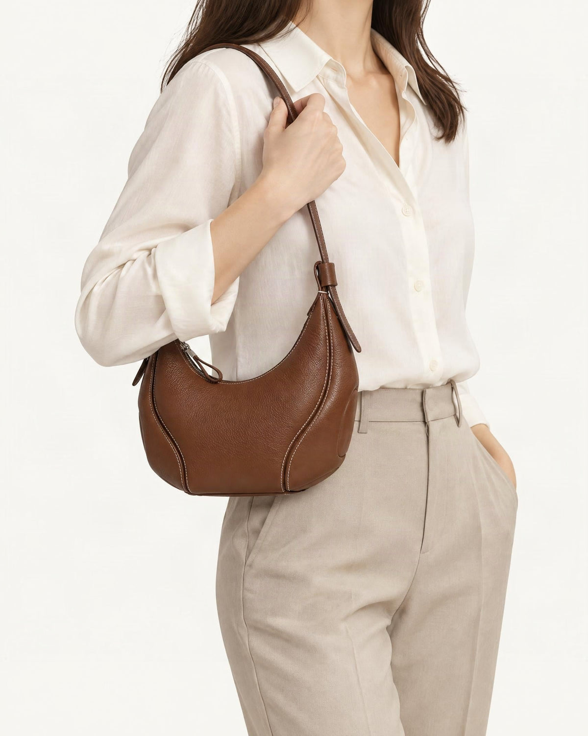 Genuine Leather Underarm Shoulder Bag worn crossbody