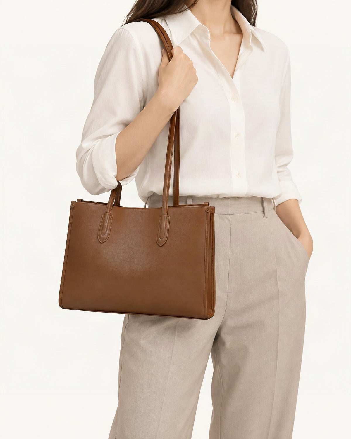Soft Cowhide Leather Tote Bag, Spacious Shoulder Handbag worn crossbody