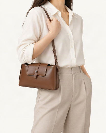 Genuine Leather Envelope Shoulder Bag with Adjustable Strap worn crossbody