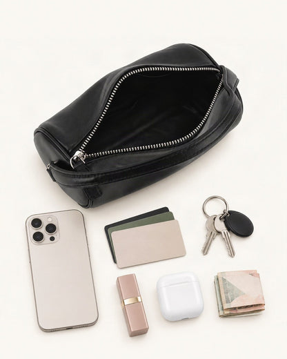 What fits in the Lambskin Mini Shoulder Bag: smartphone up to 6.9 in, cards, keys, a lipstick, airpods in their case, a few banknotes folded over into a small stack, no complete flat bill face showing