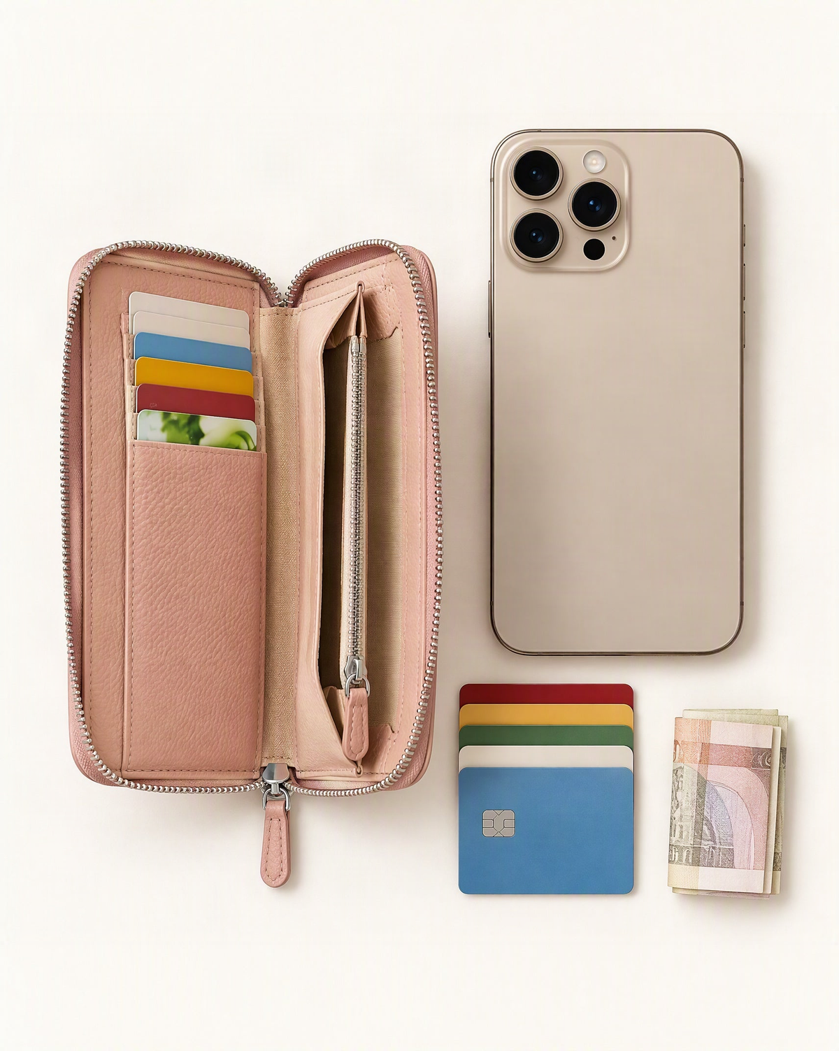 What fits in the Cowhide Leather Micro Crossbody Phone Bag: a 6.9-inch phone (iphone 16 pro max), cards, a few banknotes folded over into a small stack, no complete flat bill face showing